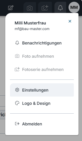 Screenshot eines Drop-Down Menüs in BauMaster